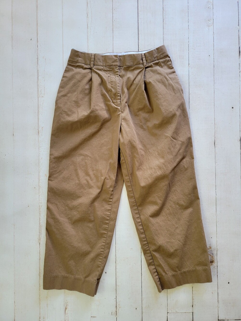 Everlane Pleated Ankle Trouser Pant Tan Khaki Womens Sz 4 S Small Cotton